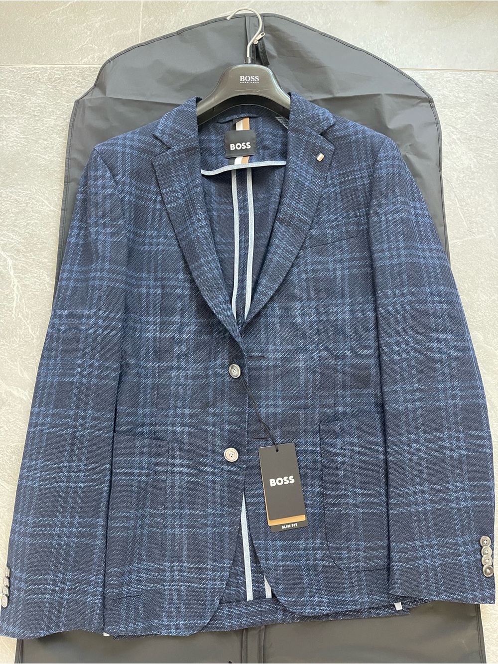 BOSS Dark Navy Plaid Sport Coat